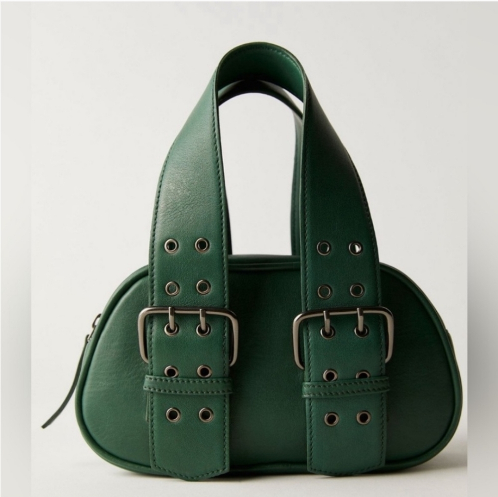 NEW Free People Say Yes Green Leather Handbag Small Tote